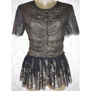 MARCHESA Sz 4 Black & Gold Metallic Ruffled Peplum Top